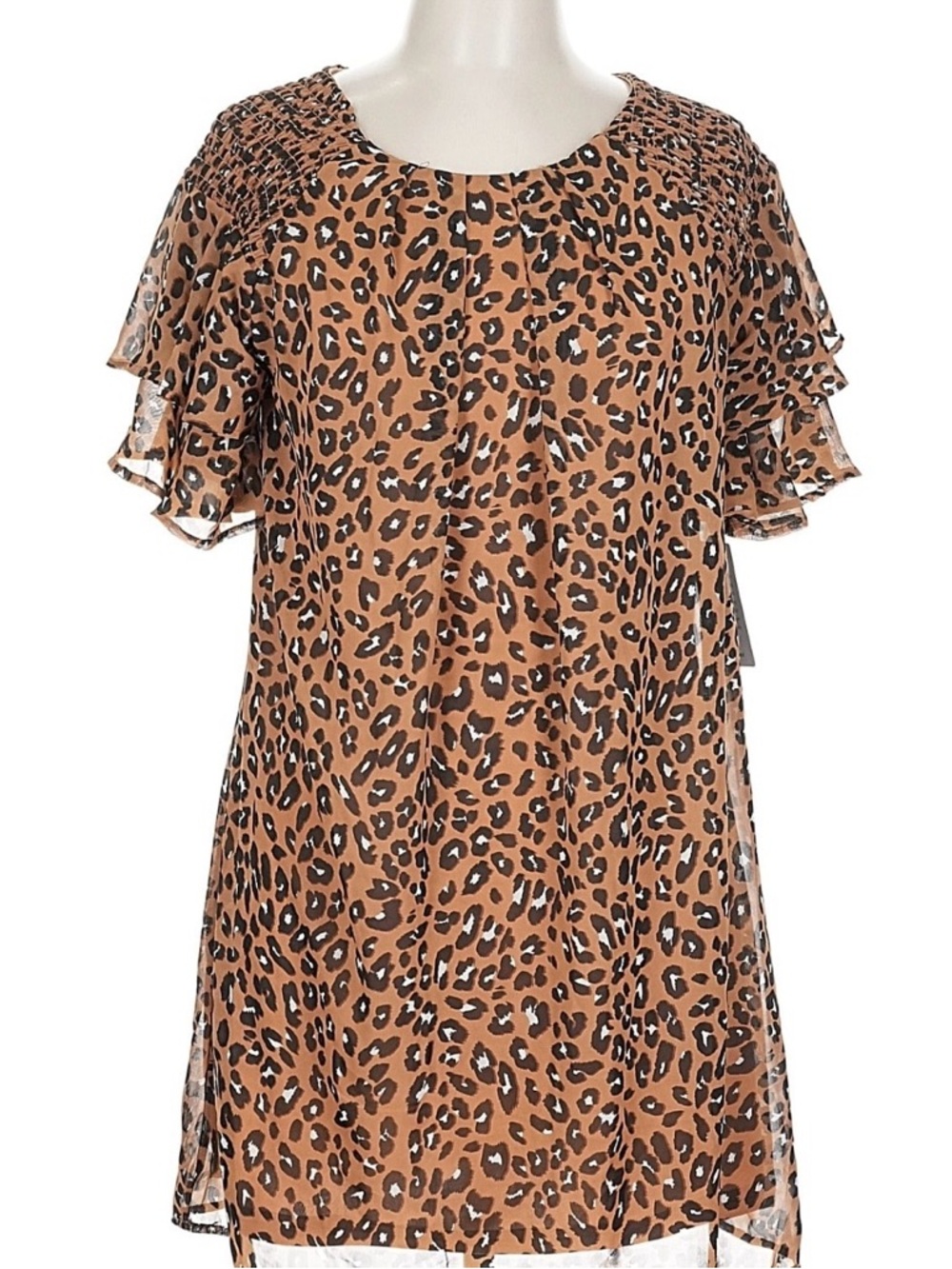 Leopard Print Brown Short Sleeve Dresd